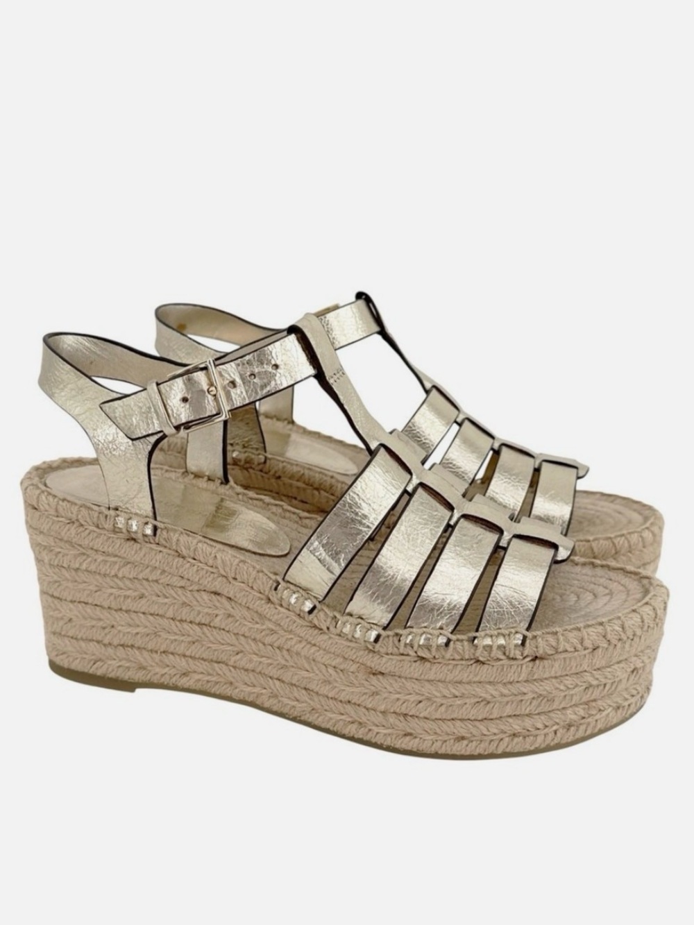 Tory Burch Metallic Gold Espadrille Wedge Sandals